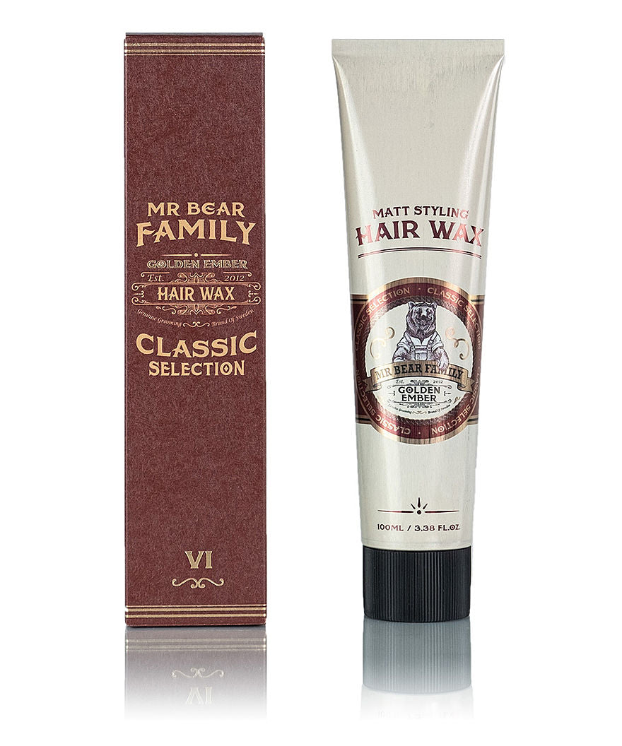 MR BEAR FAMILY cera de peinado Hair Wax Golden Ember: caja y tubo Classic Selection