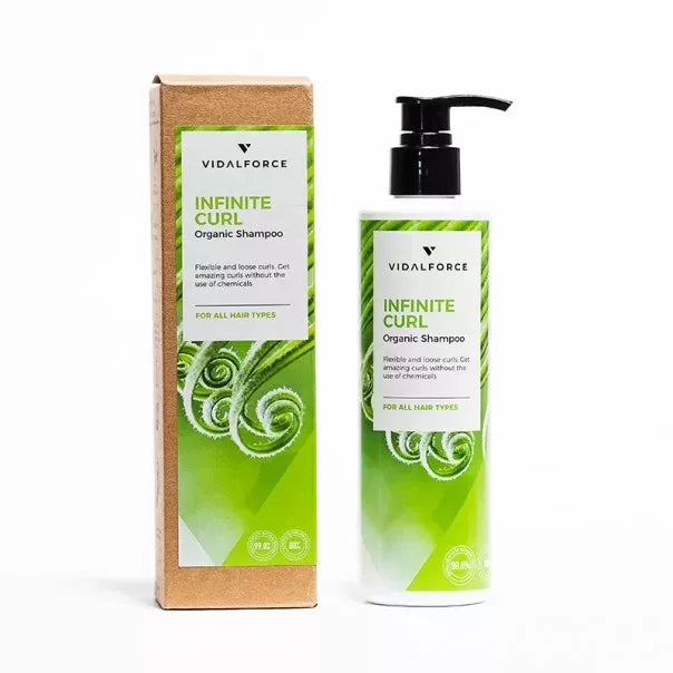 VIDALFORCE INFINITE CURL champú para rizos: caja y botella verde