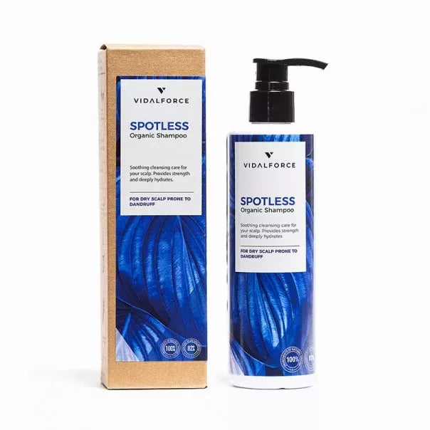 VIDALFORCE SPOTLESS champú: caja y botella azul