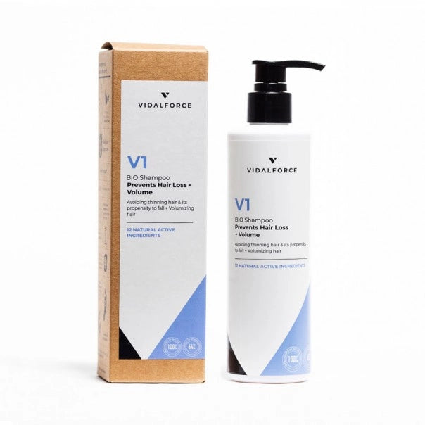 VIDALFORCE champú V1: caja y botella