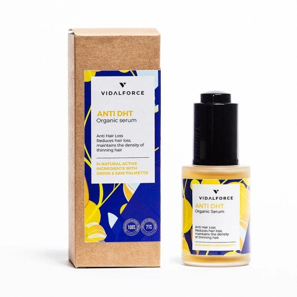 VIDALFORCE serum Anti DHT: caja y frasco con cuentagotas