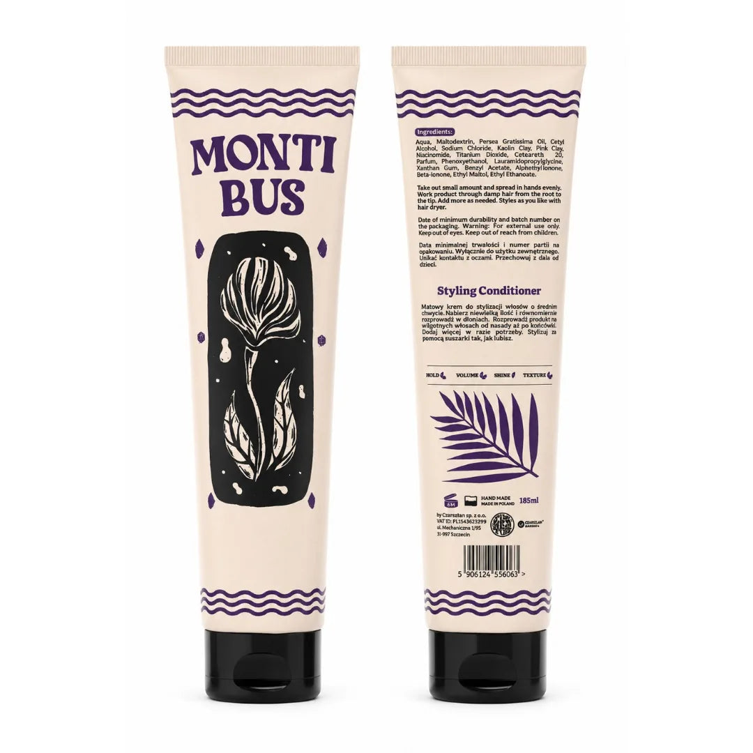 Tubo de Montibus Styling Conditioner de BY ELEMENTUM, parte frontal y trasera