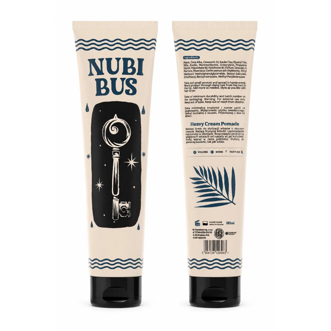 Tubo de Nubibus Heavy Cream Pomade de BY ELEMENTUM, parte frontal y trasera