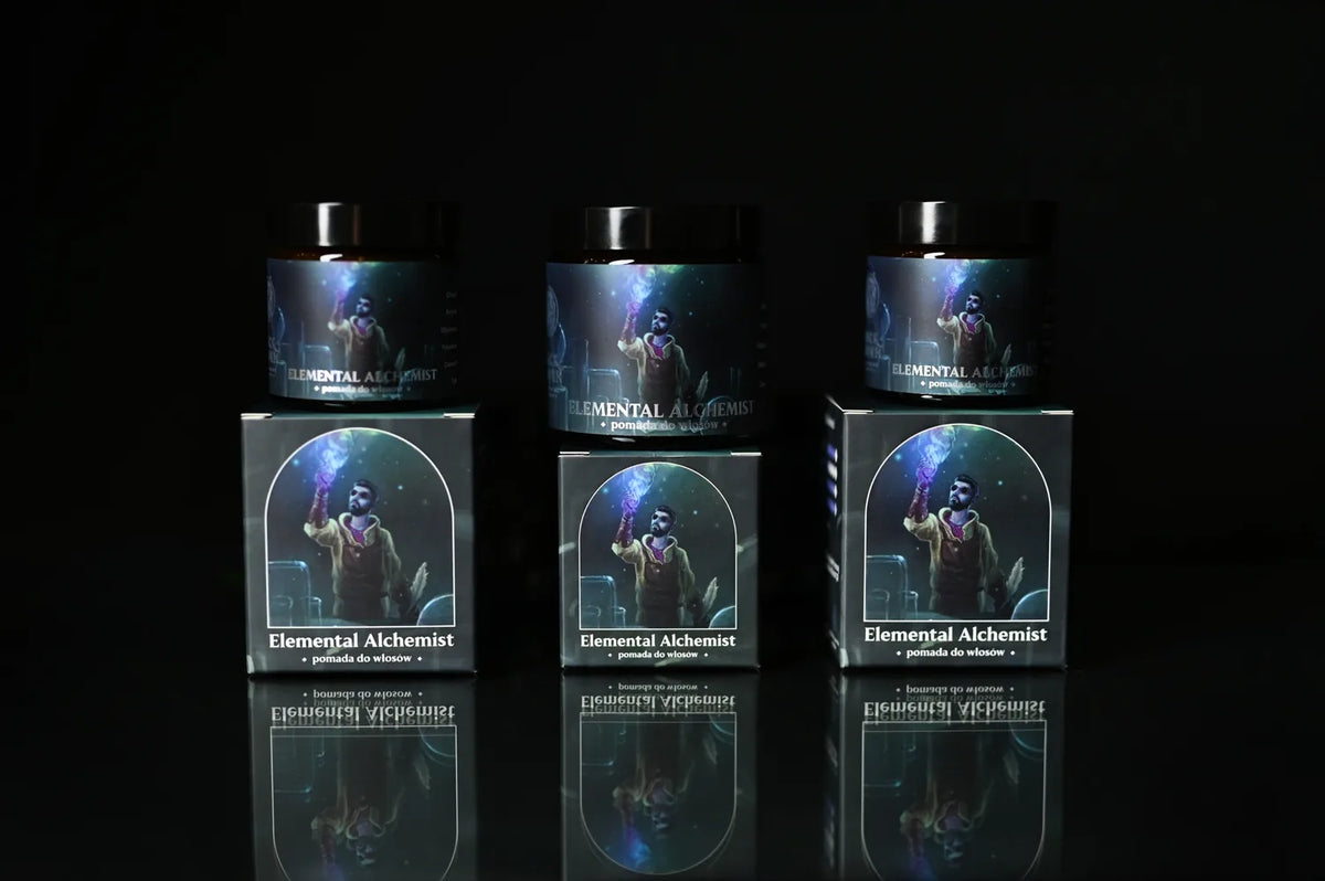 Tres botes y cajas de la pomada Elemental Alchemist de BY ELEMENTUM x Slickhaven