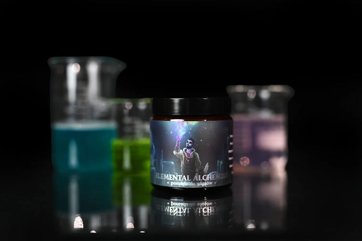 Bote de Elemental Alchemist entre probetas de colores, BY ELEMENTUM x Slickhaven